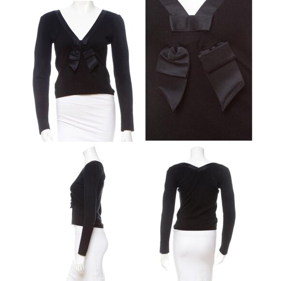 Valentino Women's Black Knit V-neck Sweater with Satin Bow in size Medium - Picture 1 of 8